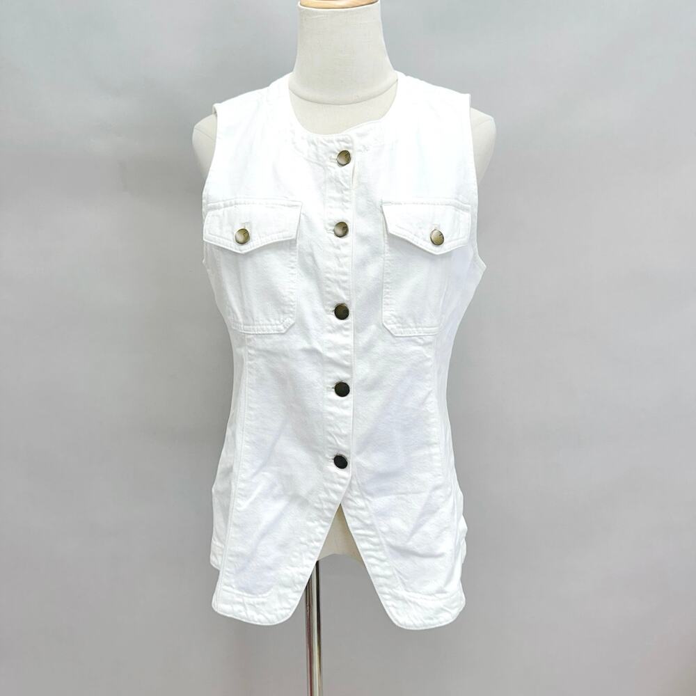 Madewell Denim High Crewneck Vest in‎ Tile White Size 8 NWT New